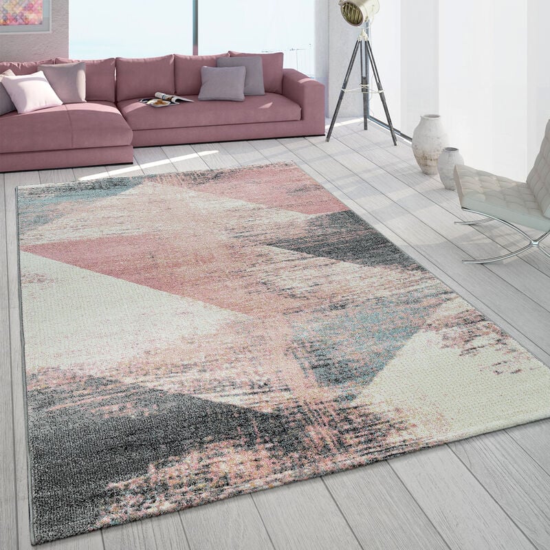 foto del prodotto tappeto a pelo corto per il soggiorno con design geometrico astratto nei colori pastello 60x100 cm paco home