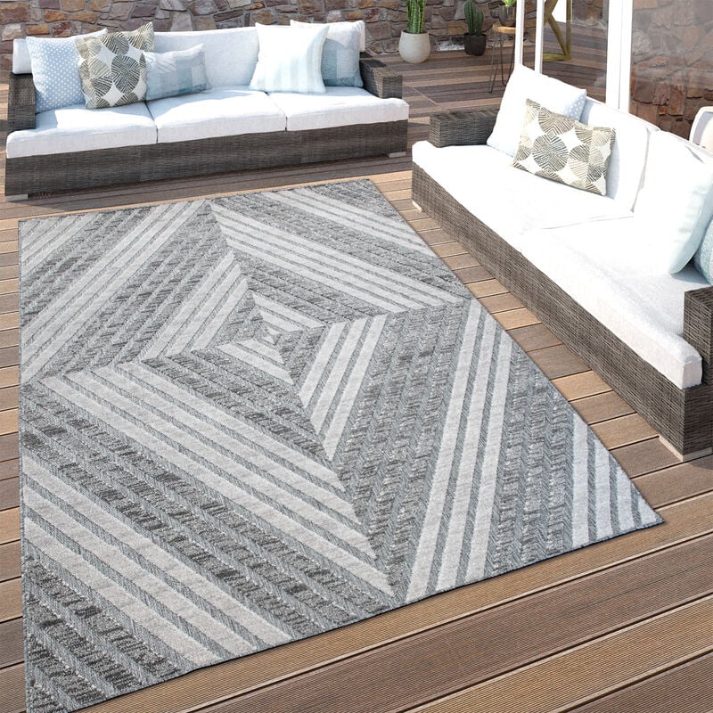 foto del prodotto tappeto a pelo corto per interni ed esterni, per balcone e terrazza, con motivo di rombi 3d, in grigio 120x170 cm paco home