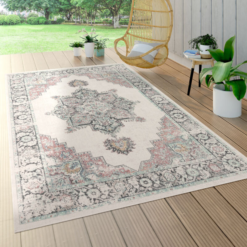 foto del prodotto tappeto a pelo corto per interni ed esterni per il balcone e la terrazza, con motivo orientale in beige 60x100 cm paco home