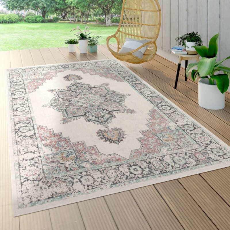 foto del prodotto tappeto a pelo corto per interni ed esterni per il balcone e la terrazza, con motivo orientale in beige 80x150 cm paco home