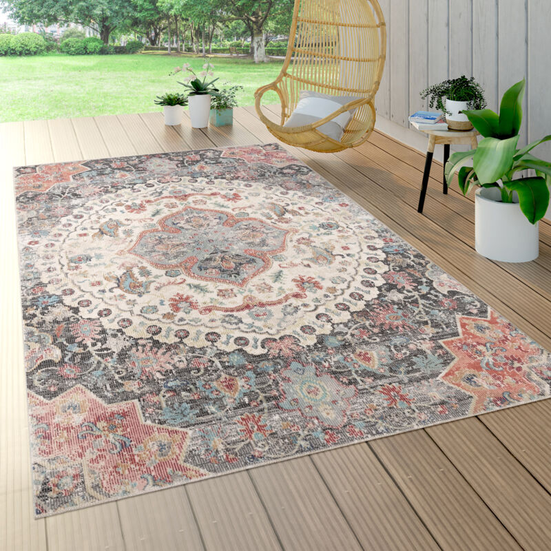 foto del prodotto tappeto a pelo corto per interni ed esterni per il balcone e la terrazza, con motivo orientale in grigio 60x100 cm paco home