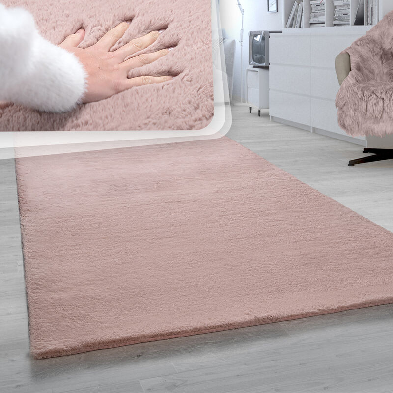 foto del prodotto tappeto a pelo lungo per soggiorno in ecopelliccia ultrasoffice, imitazione pelliccia di coniglio in rosa 100x200 cm paco home