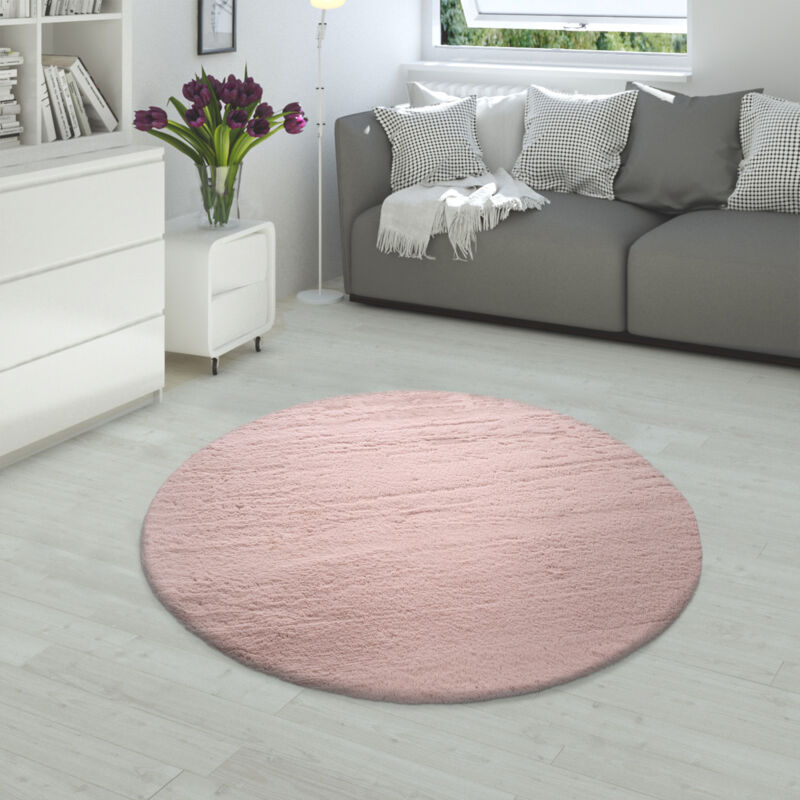 foto del prodotto tappeto a pelo lungo per soggiorno in ecopelliccia ultrasoffice, imitazione pelliccia di coniglio in rosa 80 cm tondo paco home