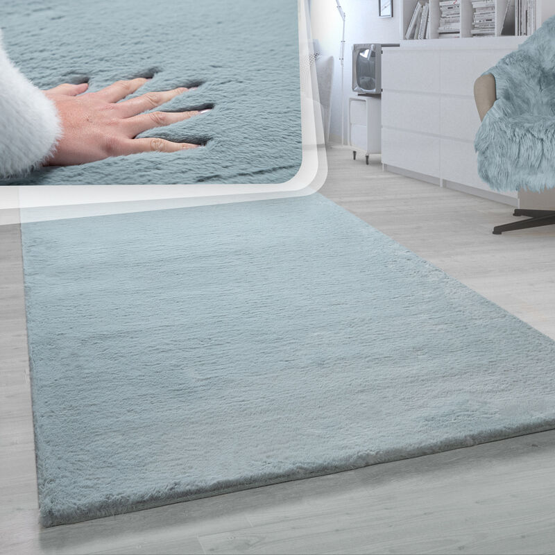 foto del prodotto tappeto a pelo lungo per soggiorno in ecopelliccia ultrasoffice, imitazione pelliccia di coniglio in turchese 80x300 cm paco home