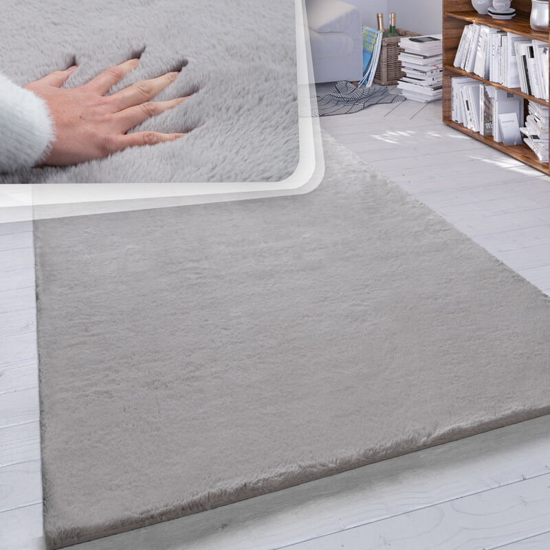 foto del prodotto tappeto a pelo lungo per soggiorno in ecopelliccia ultrasoffice tinta unita in diversi colori e misure 80x150 cm, grigio paco home