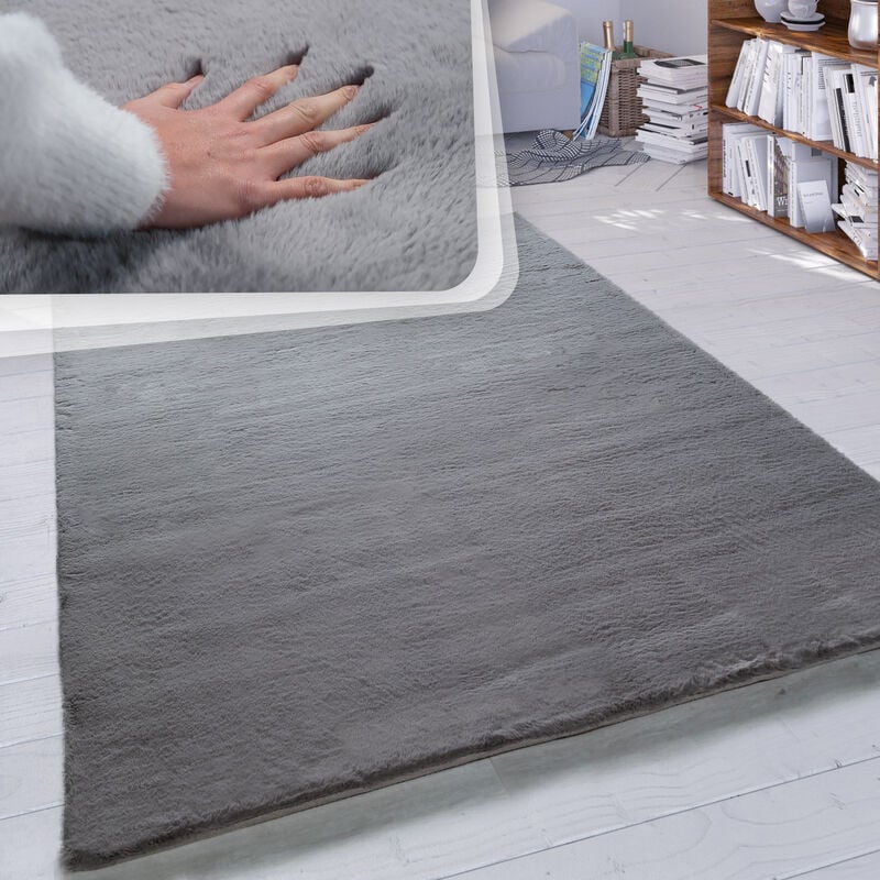 foto del prodotto tappeto a pelo lungo per soggiorno in ecopelliccia ultrasoffice tinta unita in diversi colori e misure antracite, 120 cm tondo paco home