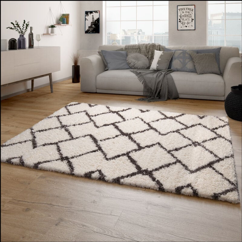 foto del prodotto tappeto a pelo lungo salotto shaggy pelo lungo motivo diamante scandinavo 200x290 cm, crema 3 paco home