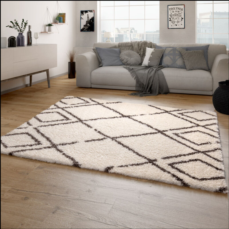 foto del prodotto tappeto a pelo lungo salotto shaggy pelo lungo motivo diamante scandinavo 60x90 cm, crema 7 paco home