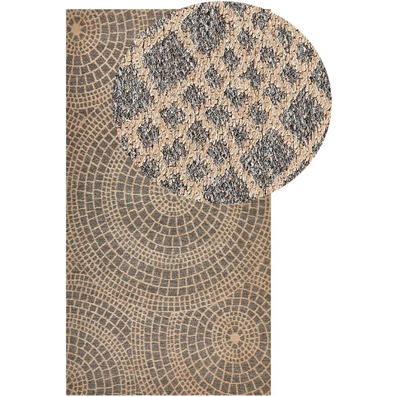 foto del prodotto tappeto a trama piatta in iuta 80 x 150 cm con motivo geometrico beige e grigio ariba