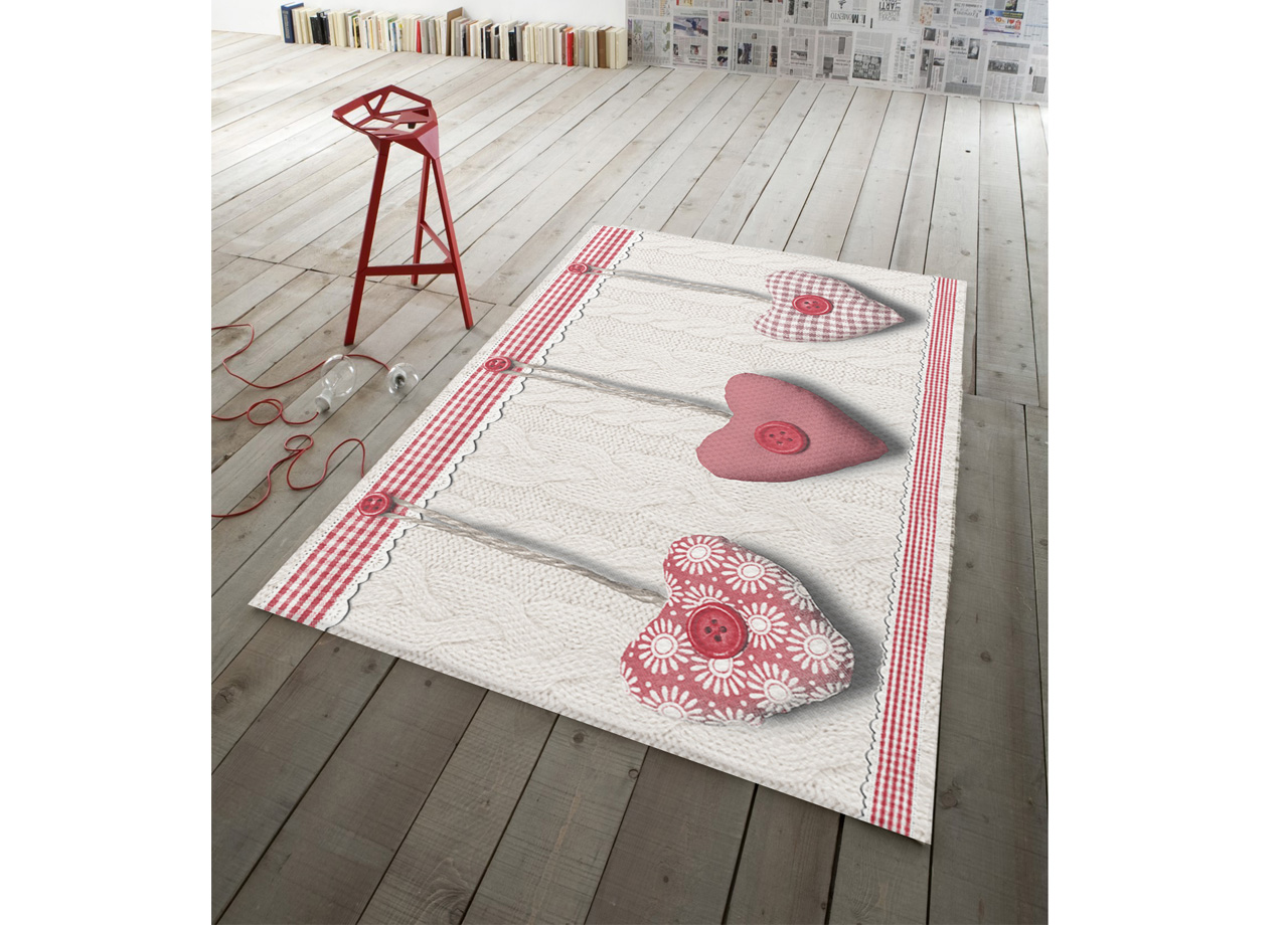 foto del prodotto tappeto antiscivolo in stampa digitale linea pensieri delicati dis. cuore appeso 60x110 rosso