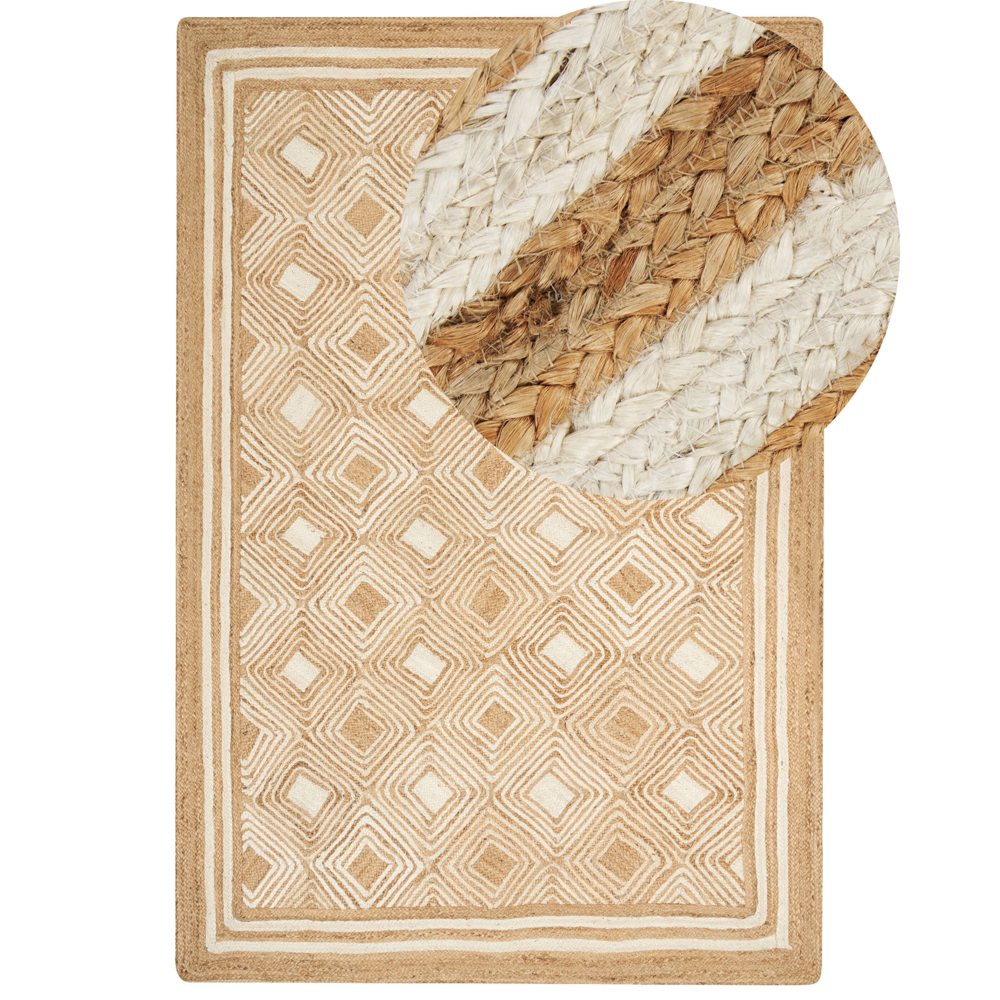 foto del prodotto tappeto area beige juta 200 x 300 cm tessile intrecciato fatto a mano in stile boho naturale