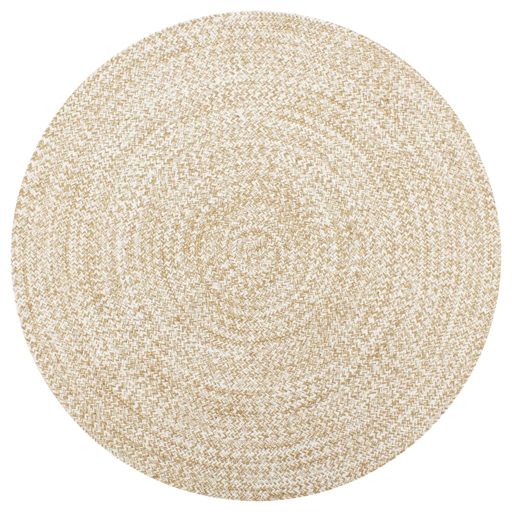 foto del prodotto tappeto artigianale in juta bianco e naturale 150 cm