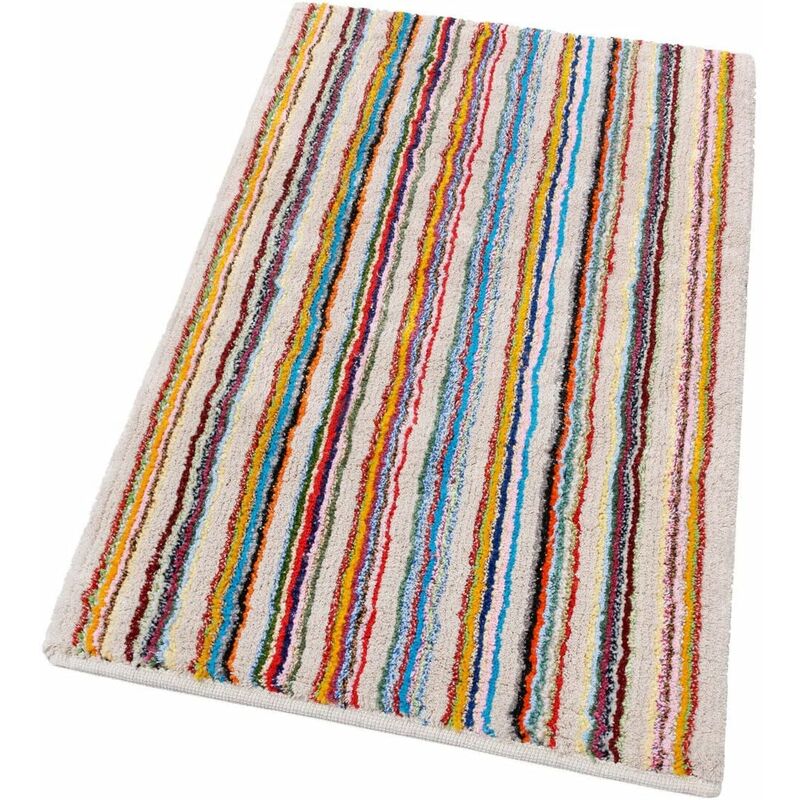 foto del prodotto tappeto bagno camera scendiletto puro cotone morbido lavabile a righe beige 100 made in italy 55x90 cm