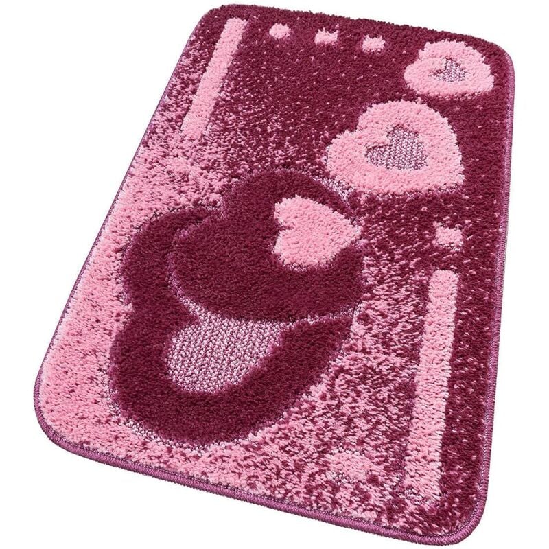 foto del prodotto tappeto bagno cuori morbido antiscivolo assorbente scendiletto doccia 100 made in italy porpora 50x80 cm