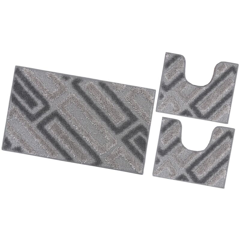 foto del prodotto tappeto bagno moderno parure set 3 pezzi soffice shaggy assorbente antiscivolo lavabile grigio
