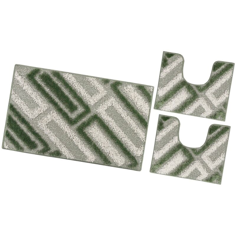 foto del prodotto tappeto bagno moderno parure set 3 pezzi soffice shaggy assorbente antiscivolo lavabile verde
