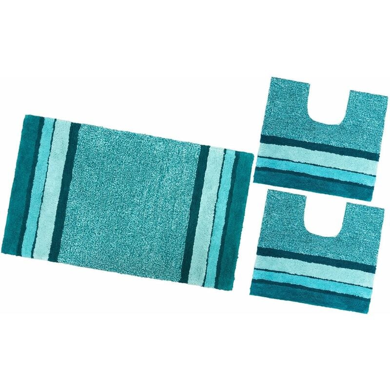 foto del prodotto tappeto bagno parure puro cotone antiscivolo morbido colori vivaci 100 made in italy turchese