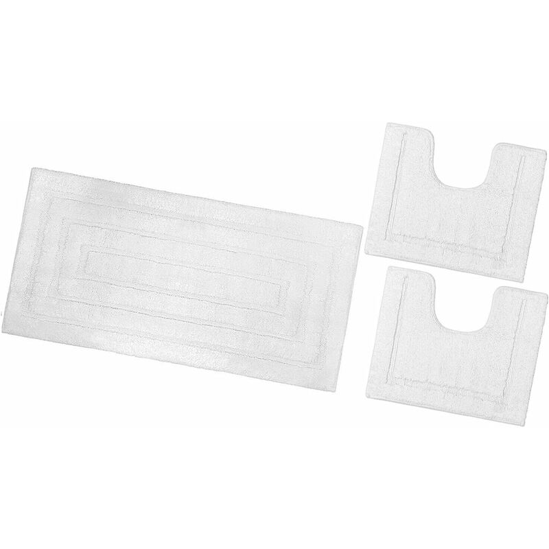 foto del prodotto tappeto bagno parure puro cotone elegante morbido soffice antiscivolo set 3 pezzi bianco