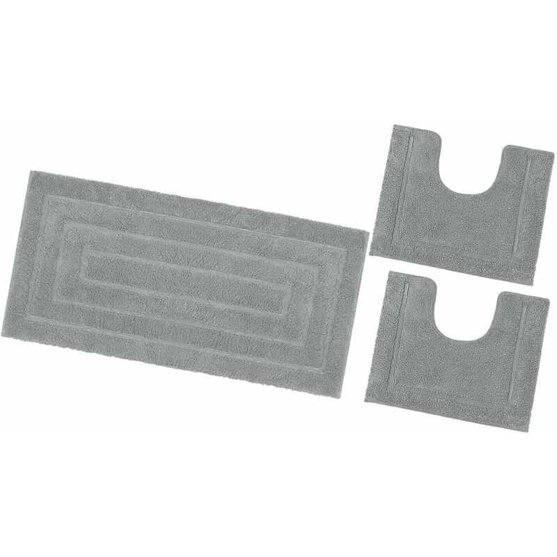 foto del prodotto tappeto bagno parure puro cotone elegante morbido soffice antiscivolo set 3 pezzi grigio