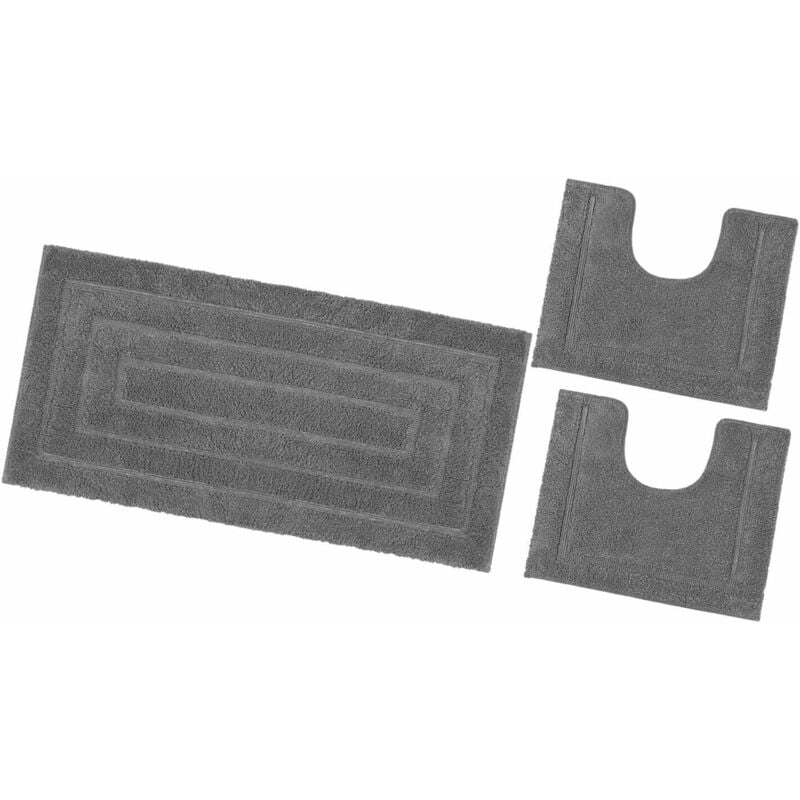 foto del prodotto tappeto bagno parure puro cotone elegante morbido soffice antiscivolo set 3 pezzi grigio scuro