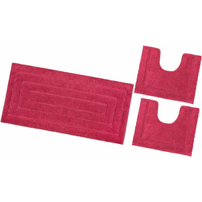 foto del prodotto tappeto bagno parure puro cotone elegante morbido soffice antiscivolo set 3 pezzi rosso