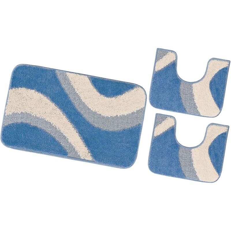 foto del prodotto tappeto bagno parure set 3 pezzi 100 made in italy antiscivolo shaggy 3d moderno assorbente azzurro