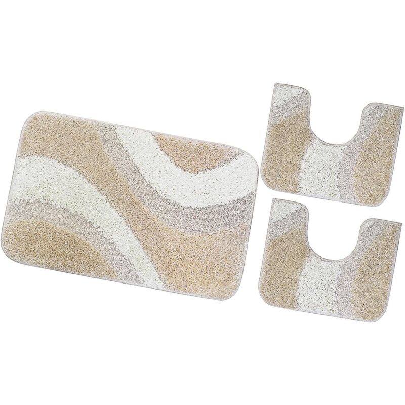 foto del prodotto tappeto bagno parure set 3 pezzi 100 made in italy antiscivolo shaggy 3d moderno assorbente beige