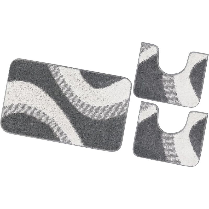foto del prodotto tappeto bagno parure set 3 pezzi 100 made in italy antiscivolo shaggy 3d moderno assorbente grigio