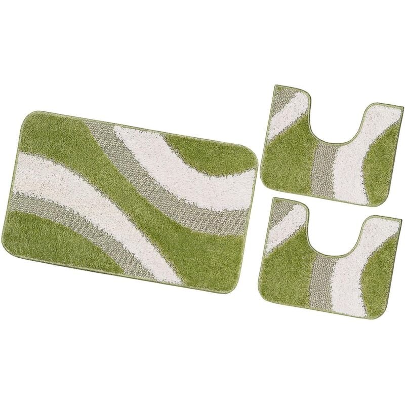 foto del prodotto tappeto bagno parure set 3 pezzi 100 made in italy antiscivolo shaggy 3d moderno assorbente verde