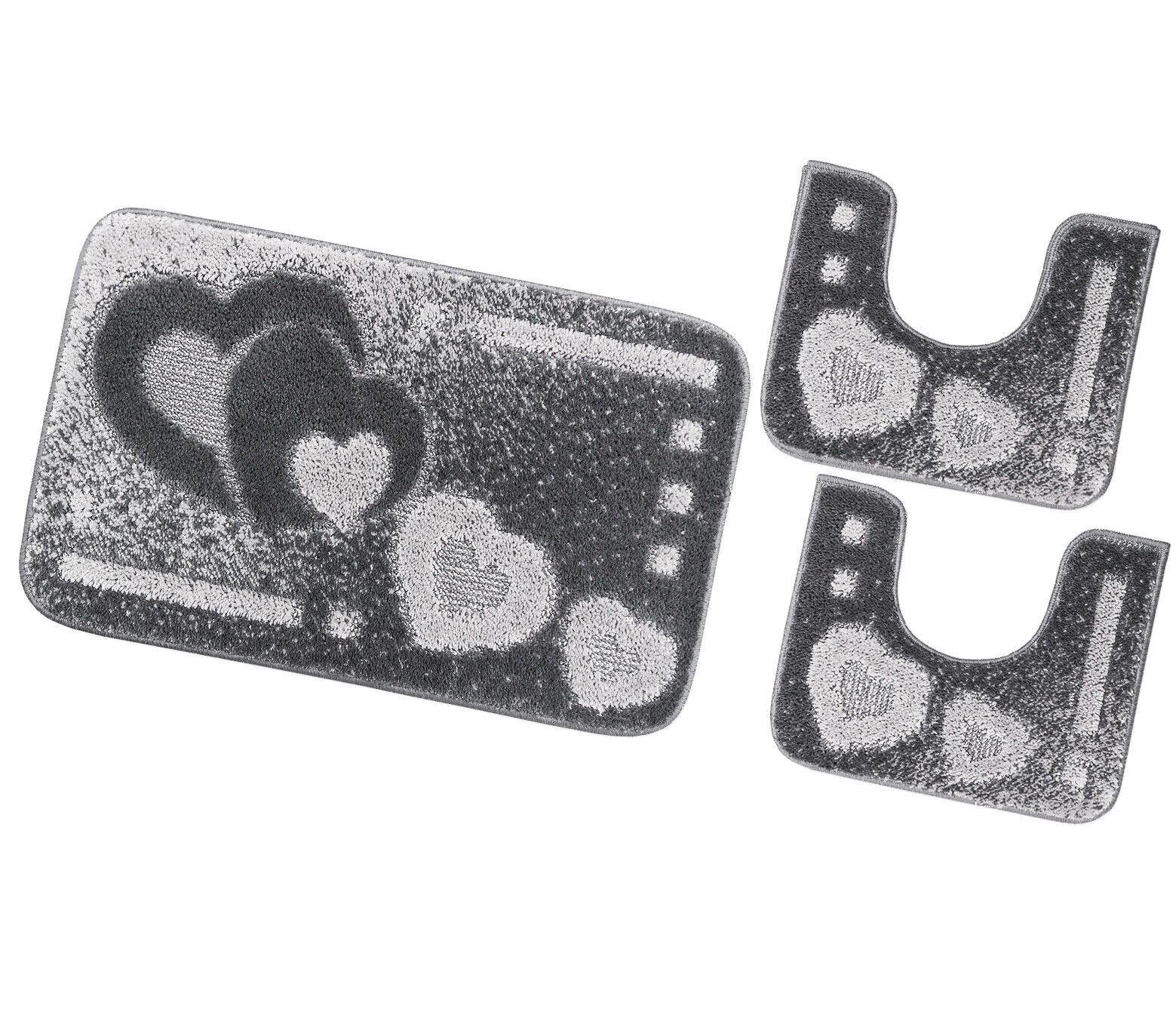 foto del prodotto tappeto bagno set 3 pezzi cuori morbido soffice antiscivolo assorbente doccia 100 made in italy grigio