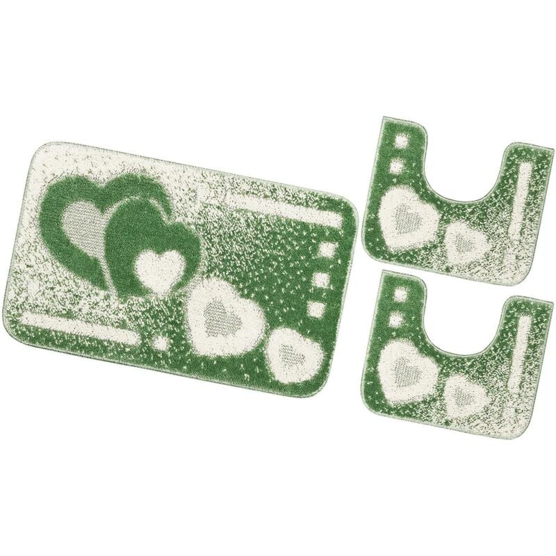 foto del prodotto tappeto bagno set 3 pezzi cuori soffice antiscivolo assorbente doccia verde