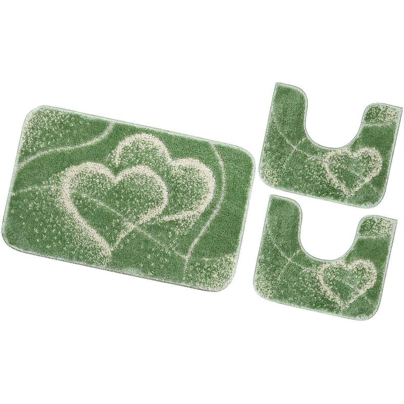 foto del prodotto tappeto bagno set 3 pezzi cuori soffice antiscivolo assorbente scendiletto doccia 100 made in italy verde