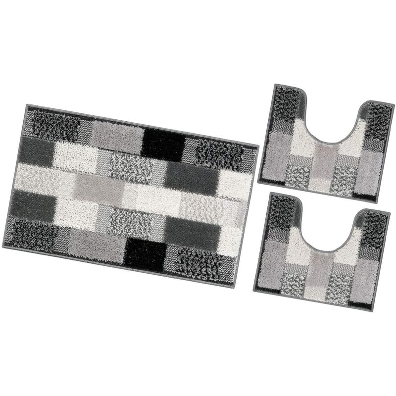 foto del prodotto tappeto bagno set 3 pezzi moderno soffice antiscivolo assorbente doccia 100 made in italy grigio
