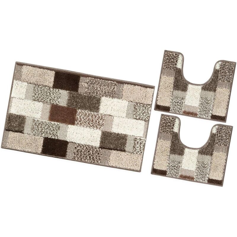 foto del prodotto tappeto bagno set 3 pezzi moderno soffice antiscivolo assorbente doccia 100 made in italy marrone