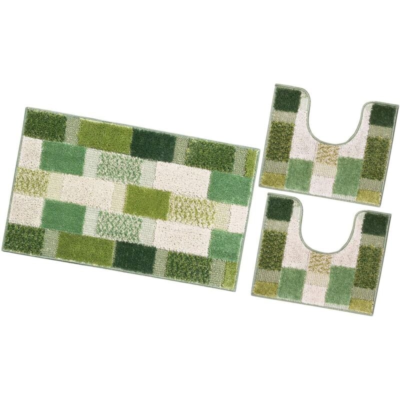 foto del prodotto tappeto bagno set 3 pezzi moderno soffice antiscivolo assorbente doccia 100 made in italy verde