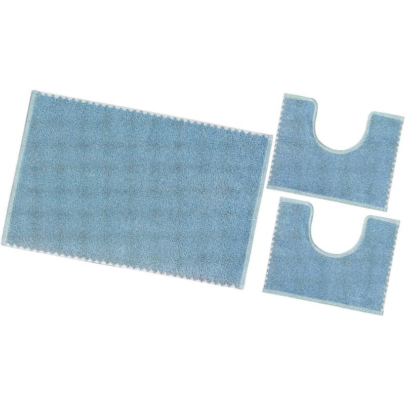 foto del prodotto tappeto bagno set 3 pezzi puro cotone morbido lavabile 100 made in italy azzurro