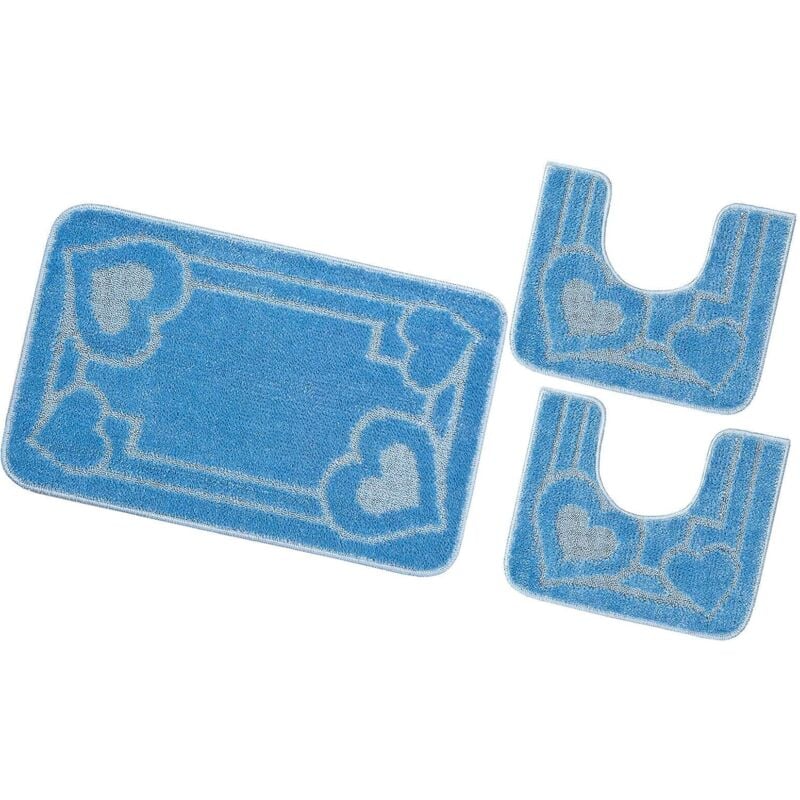 foto del prodotto tappeto bagno set 3 pezzi tinta unita antiscivolo assorbente camera letto 100 made in italy azzurro
