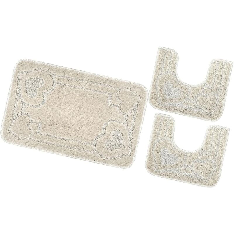 foto del prodotto tappeto bagno set 3 pezzi tinta unita antiscivolo assorbente camera letto 100 made in italy beige