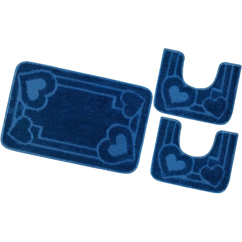 foto del prodotto tappeto bagno set 3 pezzi tinta unita antiscivolo assorbente camera letto 100 made in italy blu