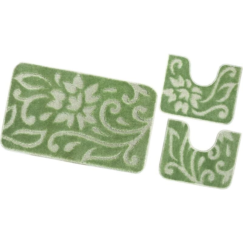 foto del prodotto tappeto bagno set 3 pezzi tinta unita antiscivolo assorbente morbido 100 made in italy verde