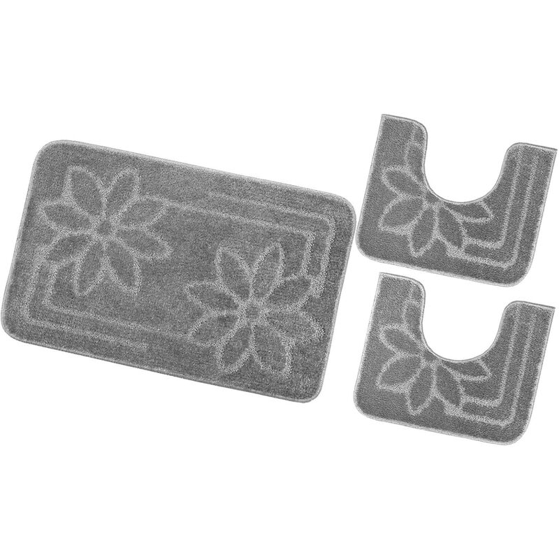 foto del prodotto tappeto bagno set 3 pezzi tinta unita antiscivolo assorbente scendietto 100 made in italy grigio