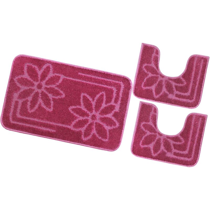 foto del prodotto tappeto bagno set 3 pezzi tinta unita antiscivolo assorbente scendietto 100 made in italy porpora