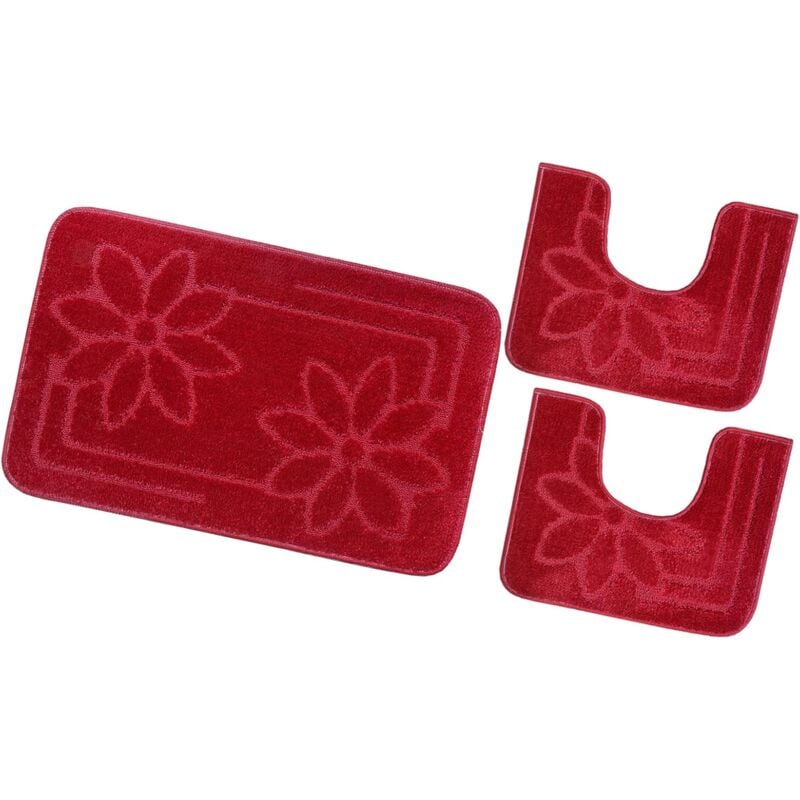 foto del prodotto tappeto bagno set 3 pezzi tinta unita antiscivolo assorbente scendietto 100 made in italy rosso