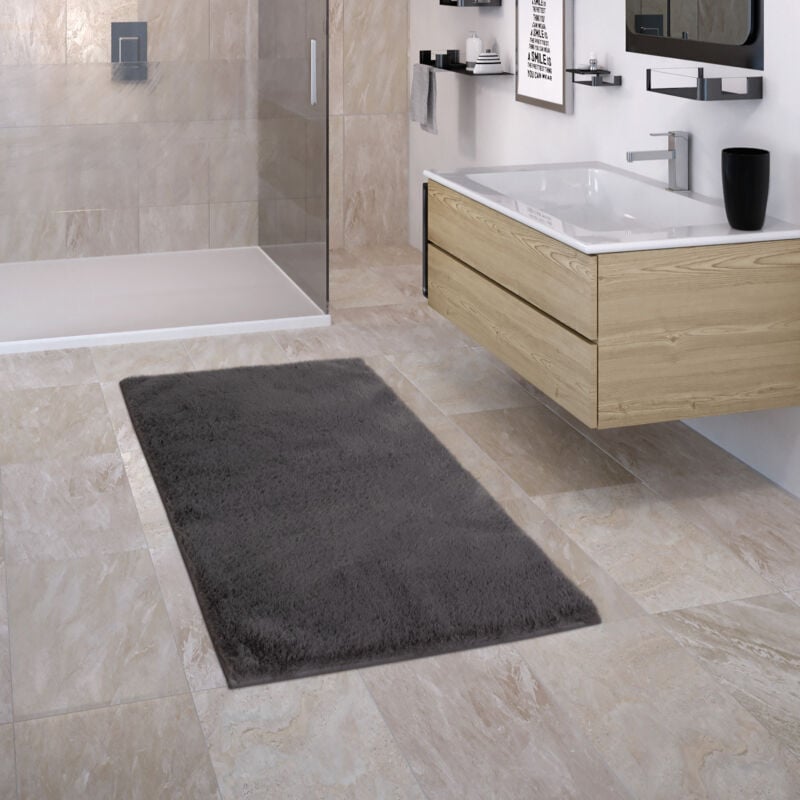 foto del prodotto tappeto bagno tappetino da bagno antiscivolo morbido lavabile monocolore 60x100 cm, antracite paco home