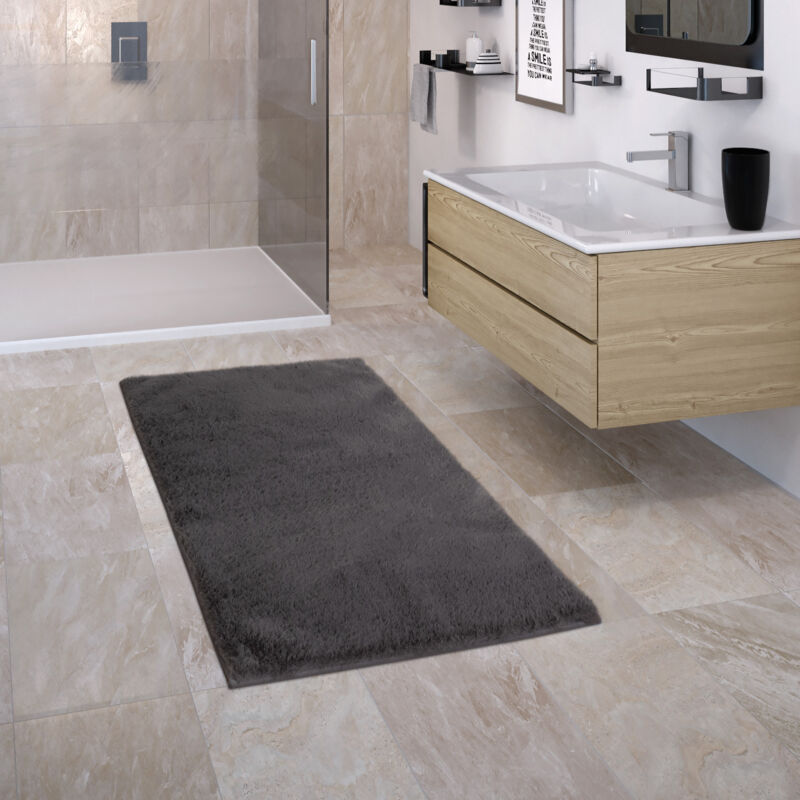 foto del prodotto tappeto bagno tappetino da bagno antiscivolo morbido lavabile monocolore antracite, 50x80 cm paco home