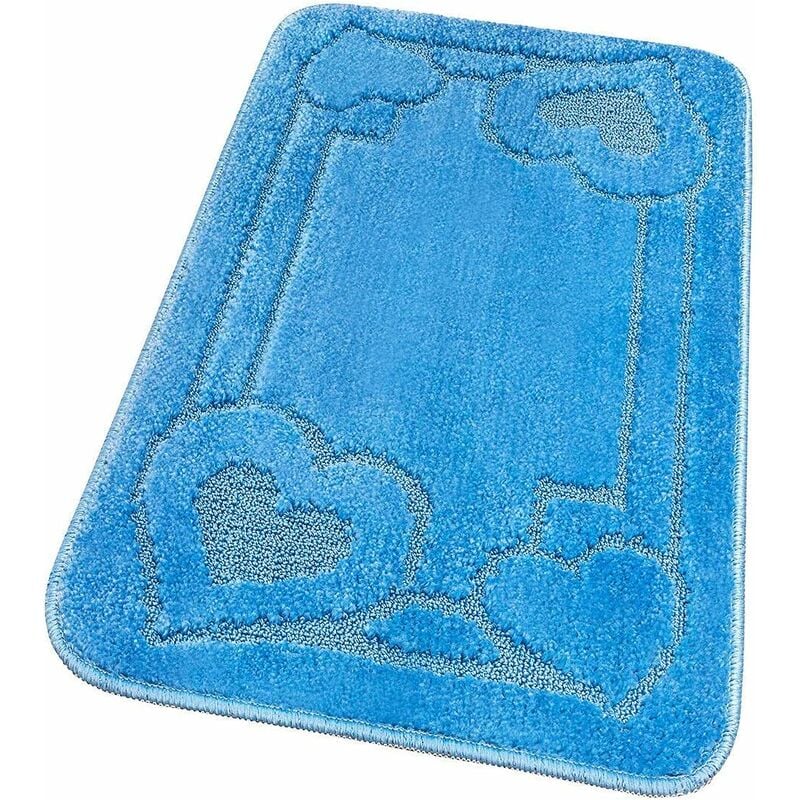 foto del prodotto tappeto bagno tinta unita antiscivolo assorbente camera letto 100 made in italy azzurro 50x80 cm