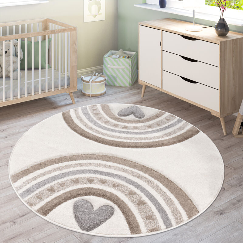 foto del prodotto tappeto bambini cameretta arcobaleno cuore 3d beige crema 120 cm tondo paco home