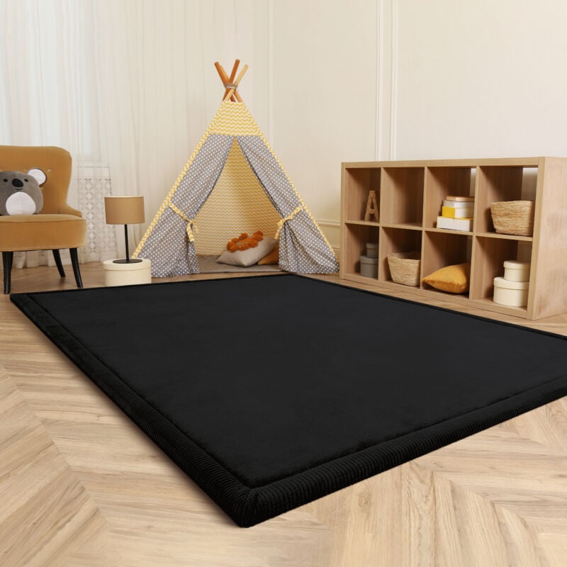 foto del prodotto tappeto bambini cameretta bambina ragezzi tappeto morbido antiscivolo moderno nero, 120 cm tondo paco home