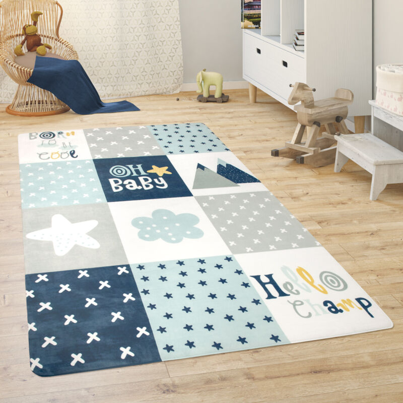 foto del prodotto tappeto bambini cameretta da gioco beb animali arcobaleno cuore 80x150 cm, blu paco home