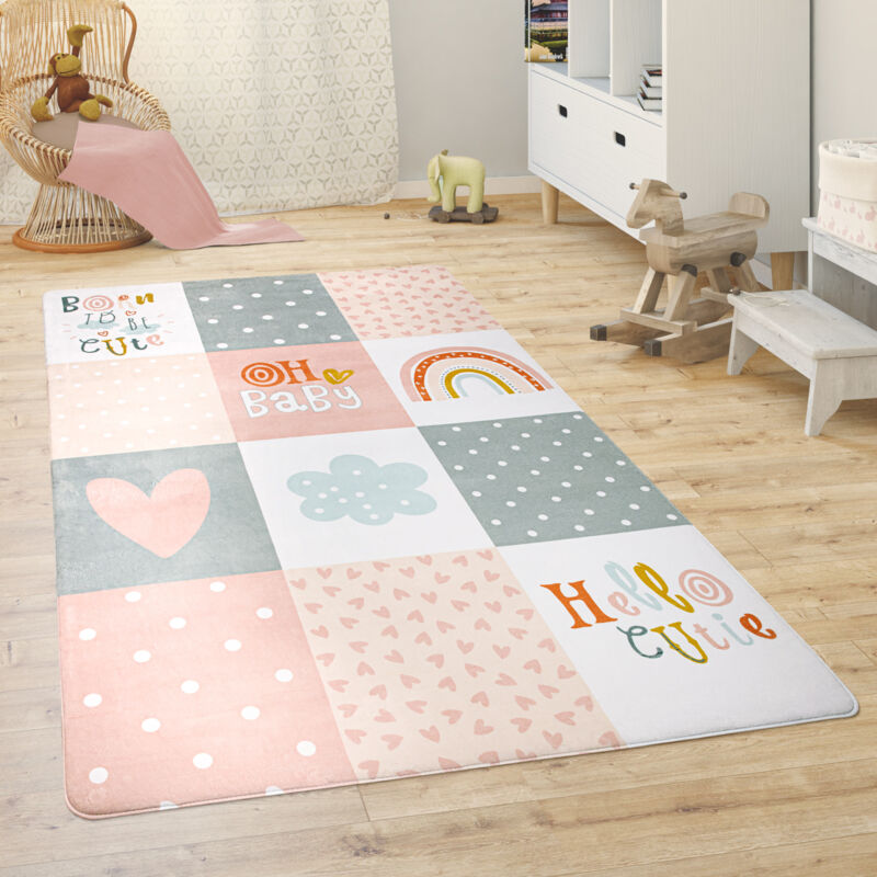 foto del prodotto tappeto bambini cameretta da gioco beb animali arcobaleno cuore 80x150 cm, pink paco home